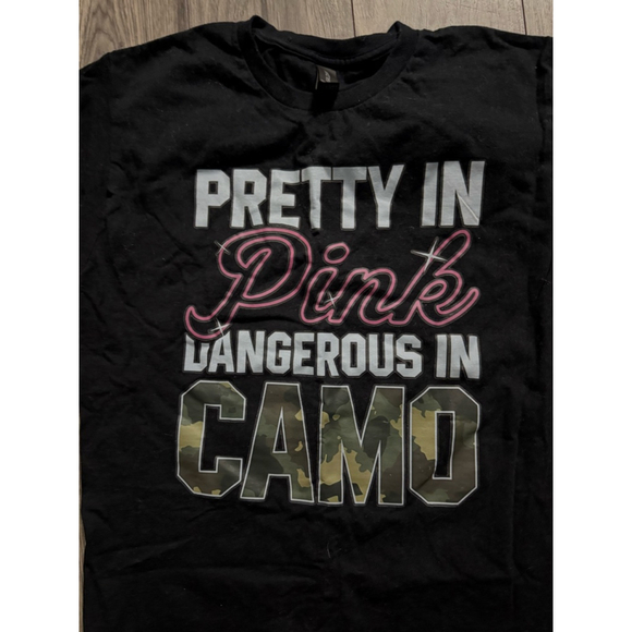Pretty in Pink Dangerous in Camo Graphic Gildan Tee, Heavy Cotton Medium - Picture 3 of 4